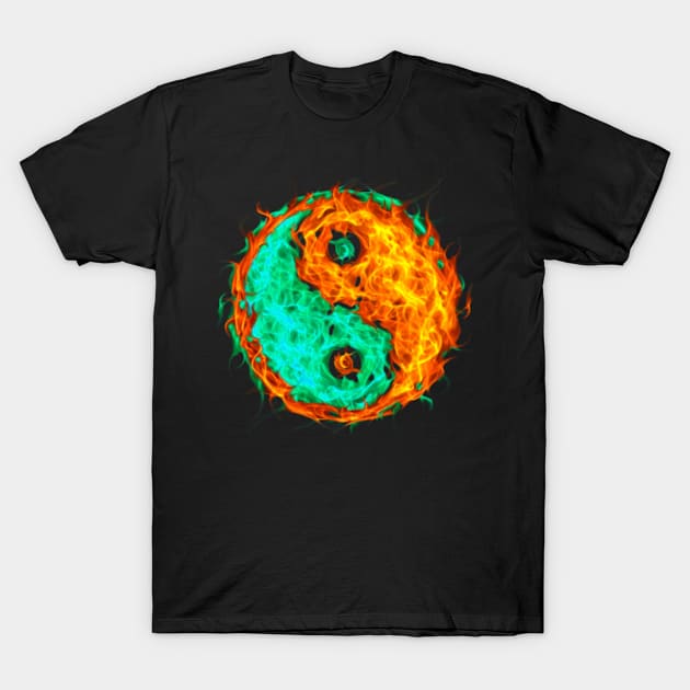 Yin Yang Fire and Ice T-Shirt by Artizan